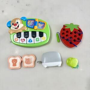 Toy Bundle Fisher-Price Puppy Musical Learning Piano, strawberry, bread toaster